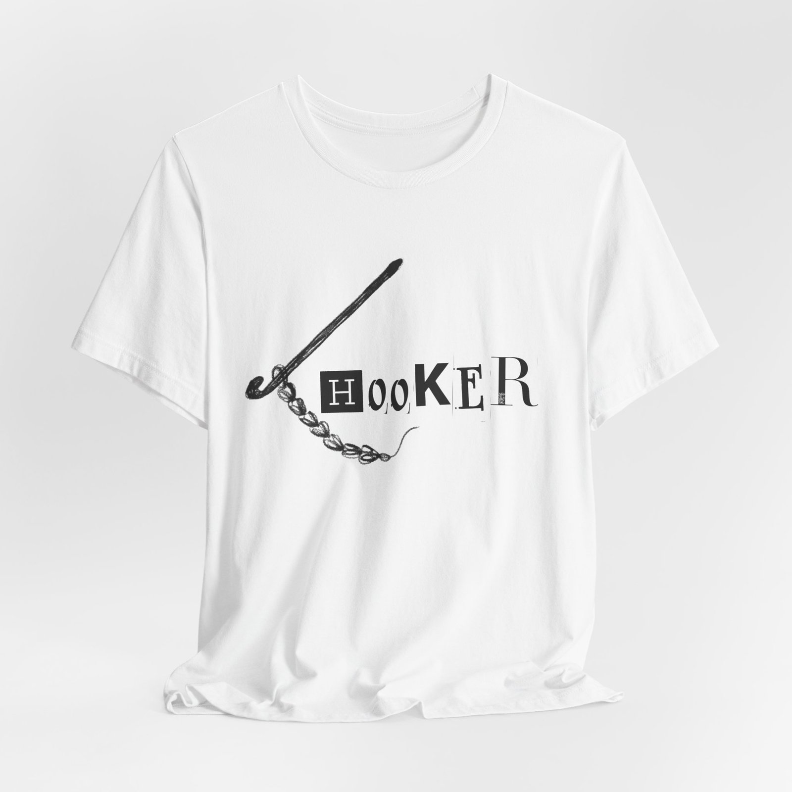 Crochet Hook T-Shirt — Humorous Crochet Hook & Chain Design in Black Print - Image 4