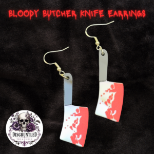 Butcher Knife Earrings with Bloody Accents | Edgy Gothic Statement Jewelry | Sterling Silver